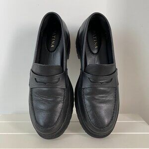 Portland Leather Zoe Chunky Platform Loafer smooth leather black size 8.5